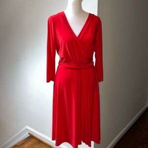 Red v-neck dress